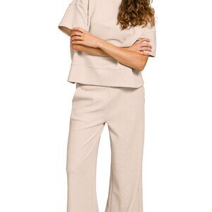 Zenana Ribbed Round Neck Tee & Pants Set